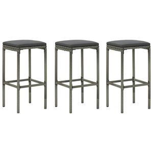 vidaXL Taburetes de cocina con cojines 3 uds rat&aacute;n sint&eacute;tico gris