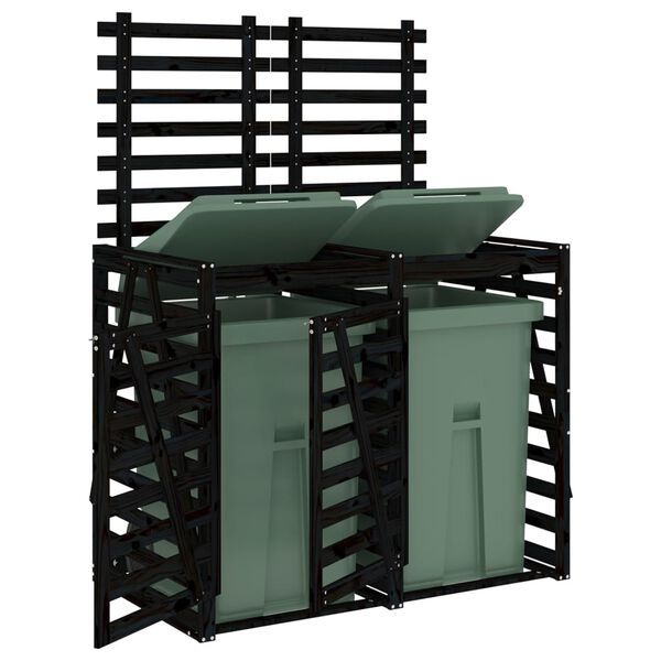 vidaXL Cobertizo doble para cubos de basura madera maciza pino negro
