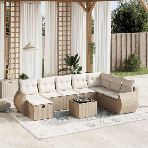 vidaXL Set de sofás de jardín 9 pzas con cojines ratán sintético beige