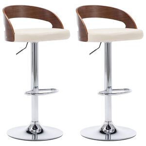 vidaXL Taburetes de cocina 2 uds cuero sint&eacute;tico madera curvada crema