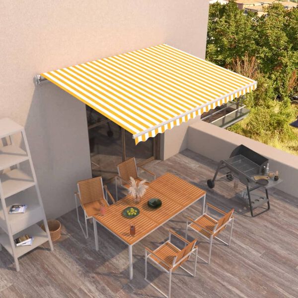 vidaXL Toldo manual retr&aacute;ctil amarillo y blanco 450x350 cm