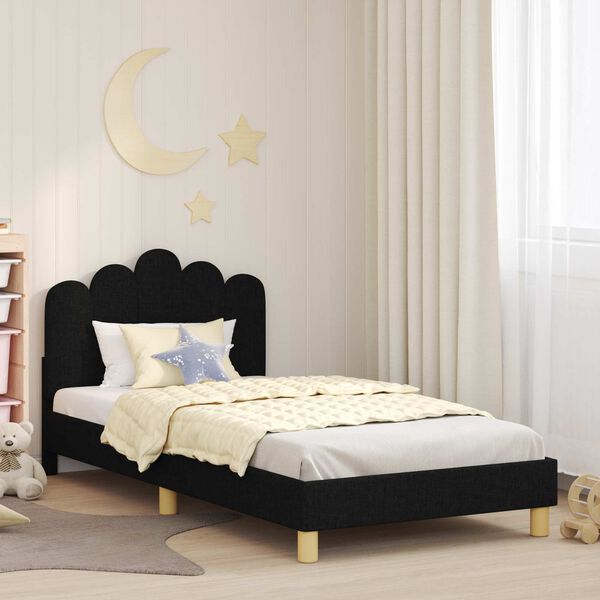 vidaXL Cama para ni&ntilde;os con cabecero Negro 80 x 200 cm tela