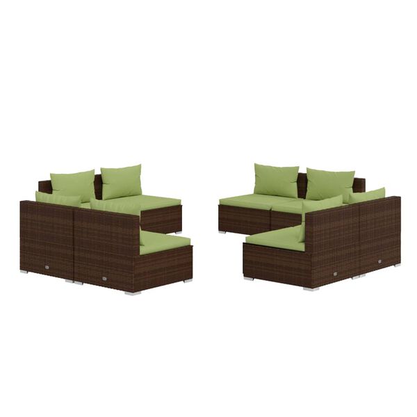 vidaXL Set muebles de jard&iacute;n 8 piezas y cojines rat&aacute;n sint&eacute;tico marr&oacute;n