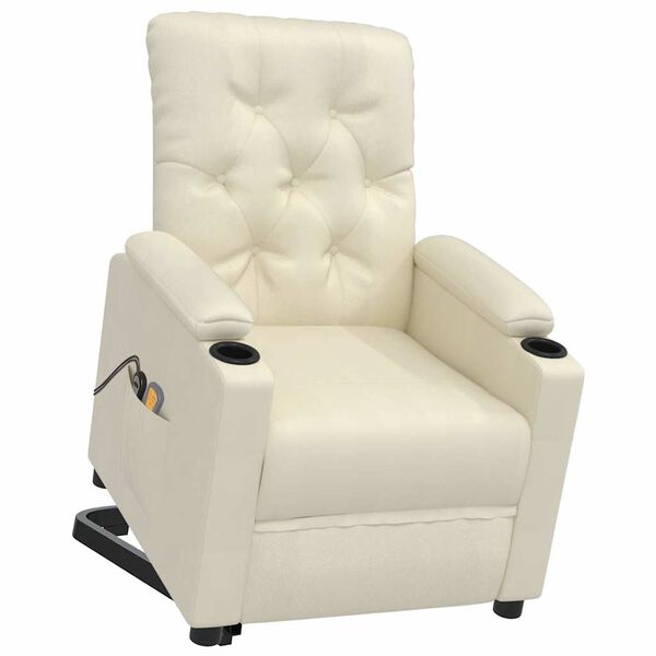 vidaXL Sill&oacute;n de masaje elevable cuero sint&eacute;tico crema