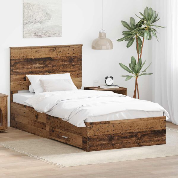 vidaXL Estructura de cama con cabecera Madera vieja 100 x 200 cm