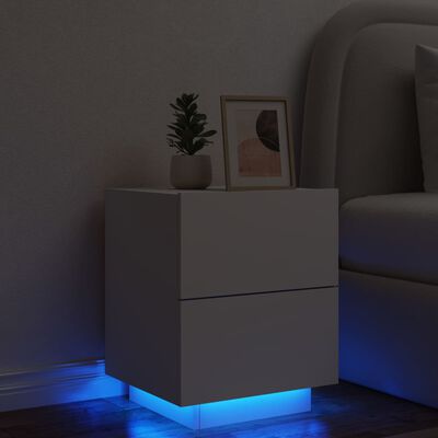 vidaXL Mesita de noche con luces LED madera de ingeniería blanca