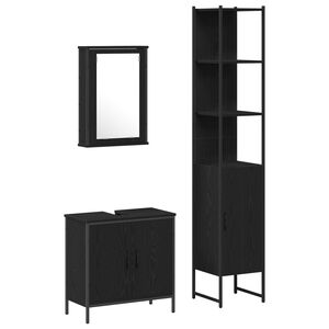 vidaXL Juego de muebles de ba&ntilde;o 3 uds. Negro 33 x 33 x 185,5 cm