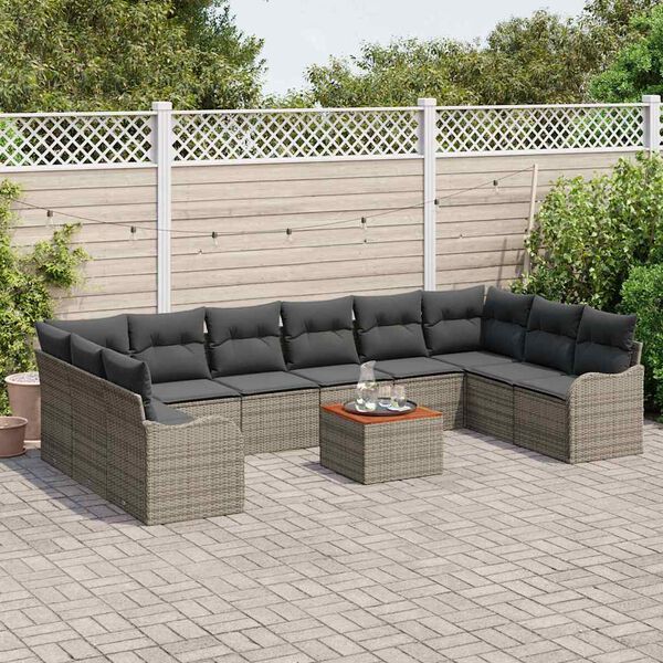 vidaXL Conjunto de sofá de jardín 11 pcs Gris Poliratán