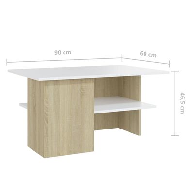 vidaXL Mesa de centro madera contrachapada blanco y roble 90x60x46,5cm