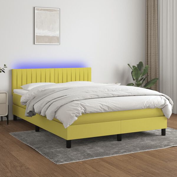 vidaXL Cama box spring colch&oacute;n y luces LED tela verde 140x200 cm