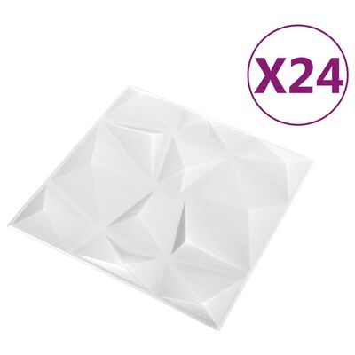 vidaXL Paneles de pared 3D 24 unidades 50x50 cm blanco diamante 6 m²