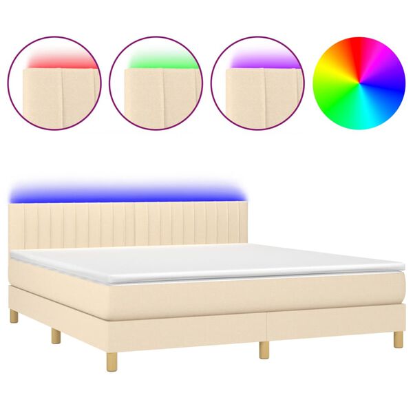 vidaXL Cama box spring con colch&oacute;n y LED tela crema 180x200 cm