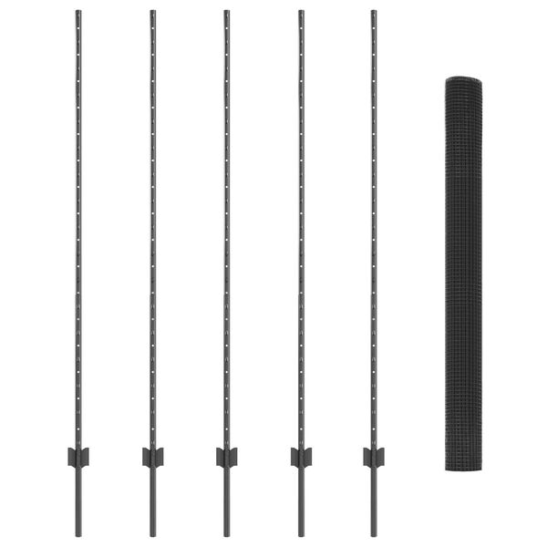 vidaXL Cerca y Poste Gris 1,5 x 10 m Acero