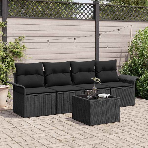 vidaXL Conjunto de sof&aacute; de jard&iacute;n 5 pcs Negro rat&aacute;n sint&eacute;tico