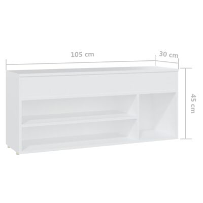 vidaXL Banco zapatero de madera contrachapada blanco 105x30x45 cm