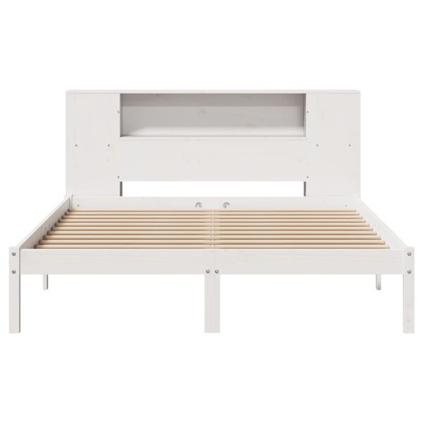 vidaXL Cama con estantería sin colchón madera maciza blanca 160x200 cm