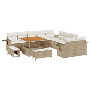 vidaXL Conjunto de sof&aacute;s de jard&iacute;n 13 pcs Beige rat&aacute;n sint&eacute;tico