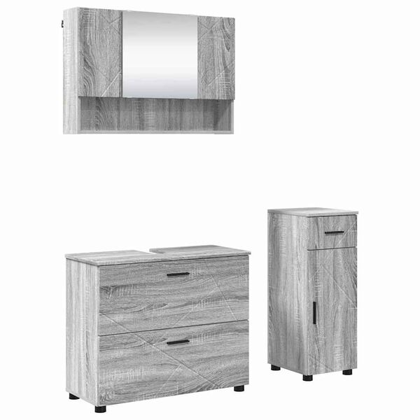 vidaXL Juego de muebles de baño 3 pcs Gris sonoma Madera contrachapada