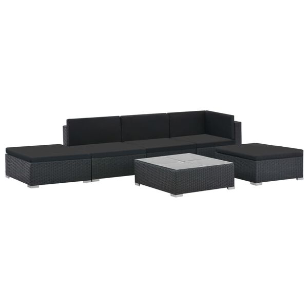vidaXL Set muebles de jard&iacute;n 6 piezas y cojines rat&aacute;n sint&eacute;tico negro