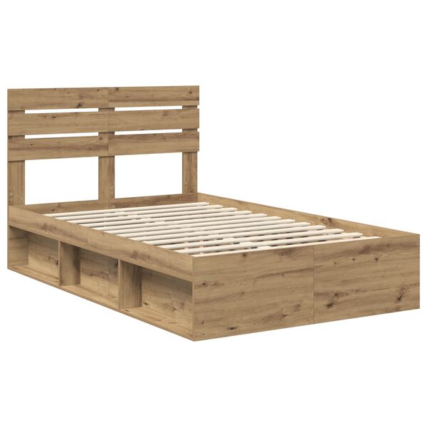 vidaXL Estructura de cama con cabecera Roble Artesanal 135 x 190 cm