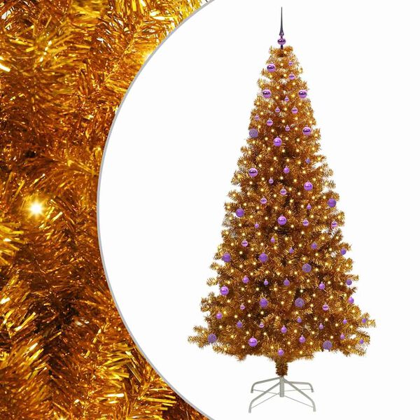 vidaXL &Aacute;rbol de Navidad con 300 LED con soporte Dorado 240 cm PET