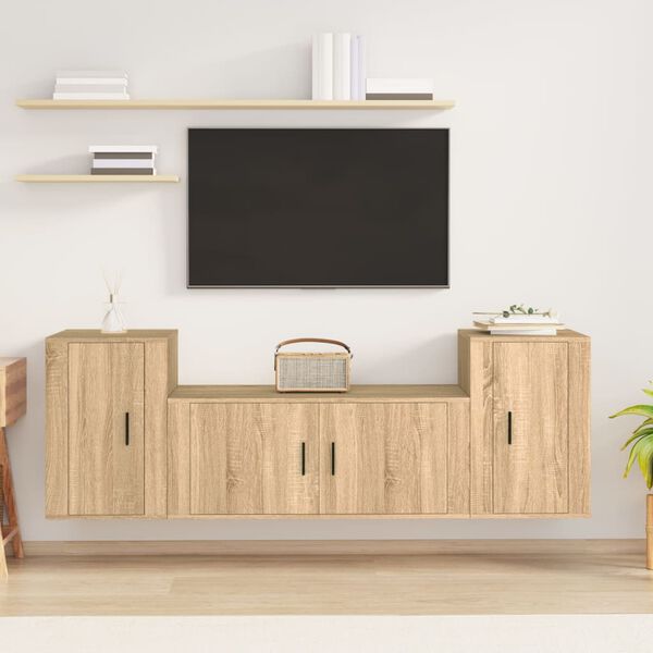 vidaXL Set de muebles para TV 3 pzas madera contrachapada roble sonoma