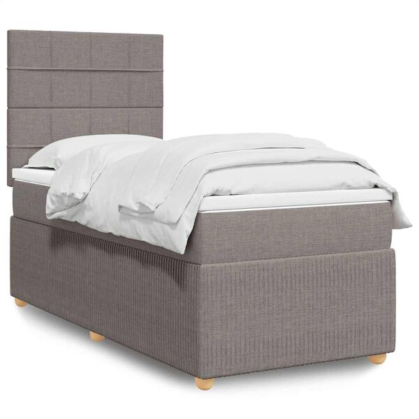vidaXL Cama box spring con colch&oacute;n tela gris taupe 100x200 cm