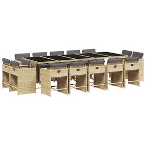 vidaXL Set comedor de jard&iacute;n con cojines 15 pzas rat&aacute;n sint&eacute;tico beige