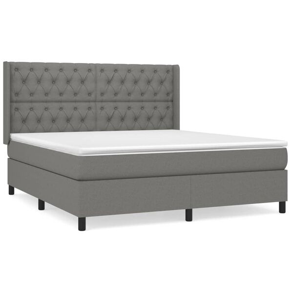 vidaXL Cama box spring con colch&oacute;n tela gris oscuro 160x200 cm