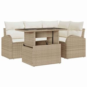 vidaXL Conjunto de sof&aacute; de jard&iacute;n 5 uds. Beige rat&aacute;n sint&eacute;tico