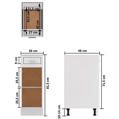 vidaXL Armario inferior cajón cocina madera de ingeniería 30x46x81,5cm