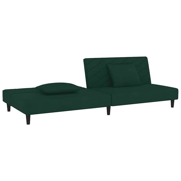 vidaXL Sofá cama de 2 plazas con dos almohadas terciopelo verde oscuro