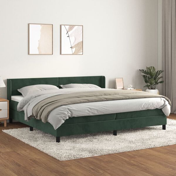 vidaXL Cama box spring con colch&oacute;n terciopelo verde oscuro 200x200 cm