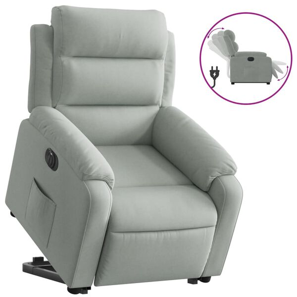 vidaXL Sill&oacute;n el&eacute;ctrico reclinable elevable de terciopelo gris claro