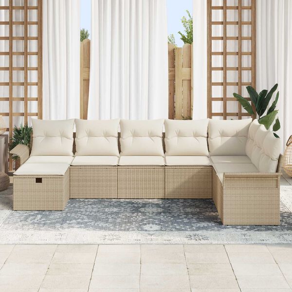vidaXL Conjunto de sof&aacute; de jard&iacute;n 8 pcs Beige y Crema rat&aacute;n sint&eacute;tico