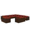vidaXL Set muebles de jard&iacute;n 13 piezas cojines rat&aacute;n sint&eacute;tico marr&oacute;n