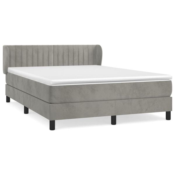 vidaXL Cama box spring con colch&oacute;n terciopelo gris claro 140x190 cm