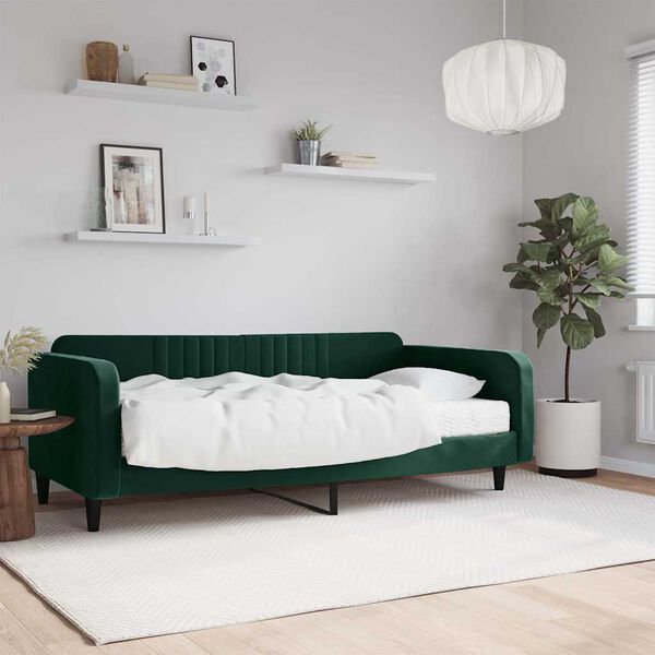 vidaXL Sof&aacute; cama con colch&oacute;n terciopelo verde oscuro 100x200 cm