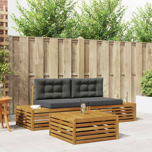 vidaXL Conjunto de sof&aacute;s de exterior 3 Pieza Natural y Antracita