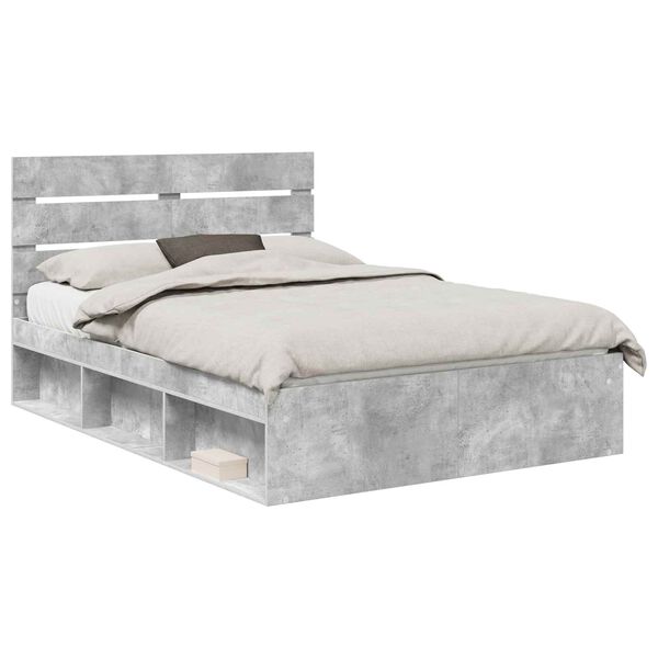 vidaXL Estructura de cama con cabecera Gris concreto 150 x 200 cm