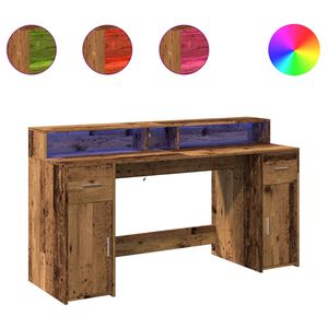 vidaXL Escritorio con LED madera ingenier&iacute;a envejecida 160x55x91 cm