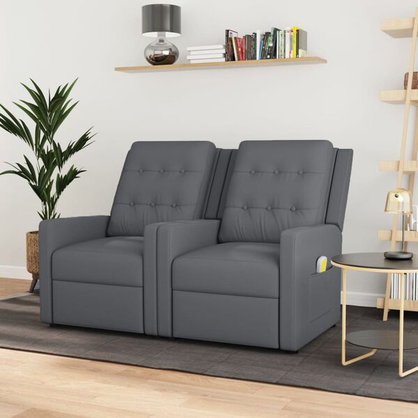 vidaXL Sillón de masaje reclinable 2 plazas tela gris claro