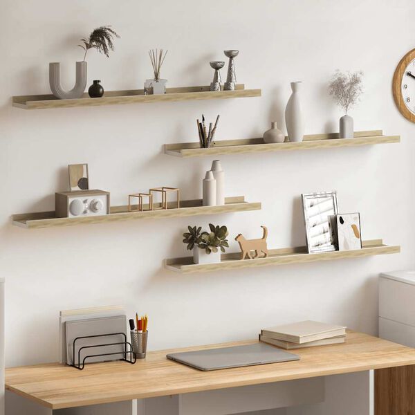 vidaXL Estantes de pared 4 unidades blanco y roble Sonoma 80x9x3 cm