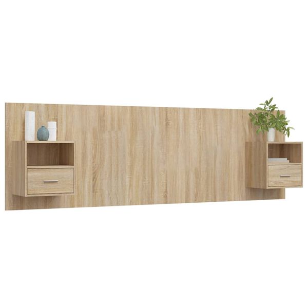vidaXL Cabecero de cama con mesitas madera contrachapada roble Sonoma