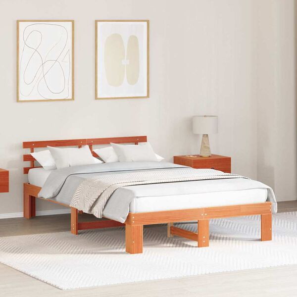 vidaXL Estructura de cama con cabecera Marr&oacute;n cera 140 x 190 cm