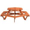 vidaXL Mesa de picnic hexagonal 6 ni&ntilde;os agujero sombrilla madera abeto