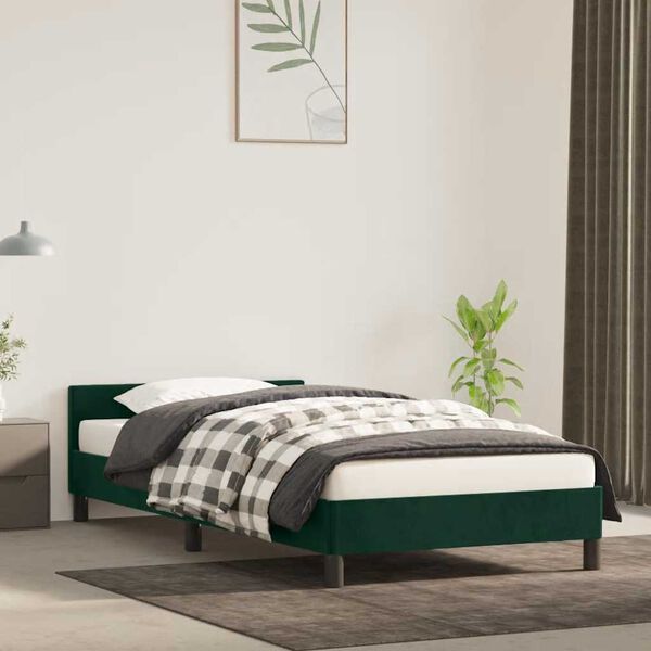 vidaXL Estructura de cama sin colch&oacute;n terciopelo verde oscuro 90x200cm