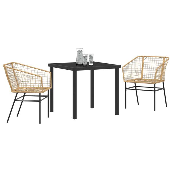 vidaXL Conjunto de Comedor de Jard&iacute;n 3 pcs Marr&oacute;n rat&aacute;n sint&eacute;tico
