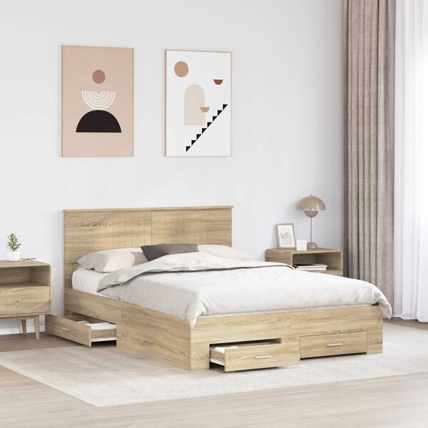 vidaXL Estructura de cama con cabecera Roble Sonoma 140 x 190 cm