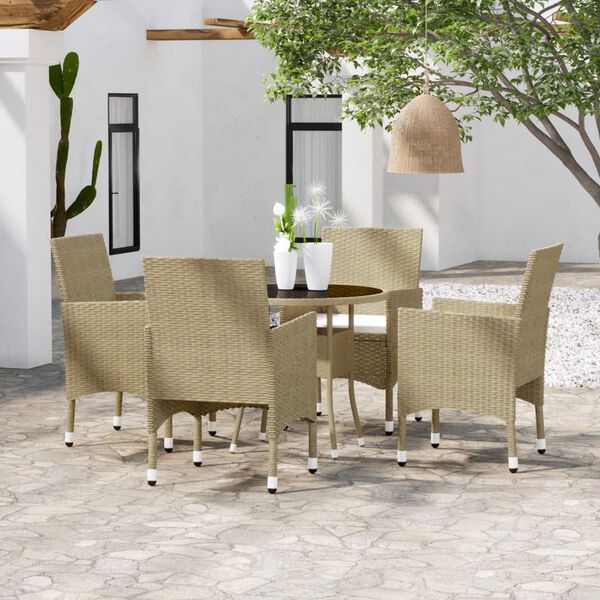 vidaXL Juego de comedor para jard&iacute;n de 5 piezas rat&aacute;n sint&eacute;tico beige